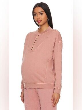 Hatch the cora maternity henley sweater in mauve pink, 2 medium